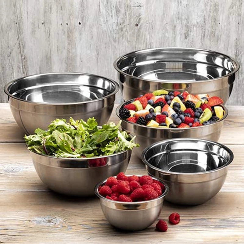 6Pcs Stainless Steel Bowls Set 1.5-5L Capacity Nesting Mixing Bowl Kitchen Cooking Salad Bowls Vegetable Food Storage Container