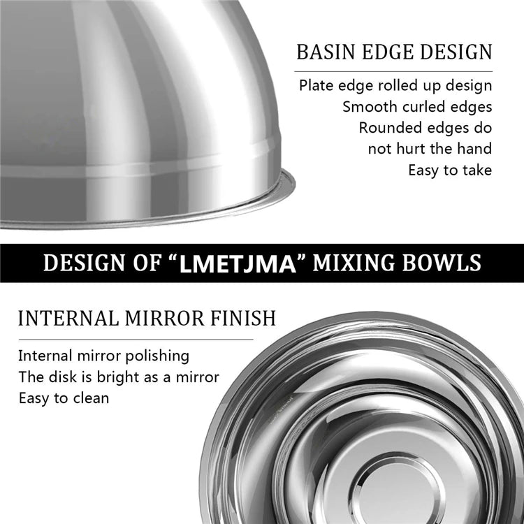 6Pcs Stainless Steel Bowls Set 1.5-5L Capacity Nesting Mixing Bowl Kitchen Cooking Salad Bowls Vegetable Food Storage Container