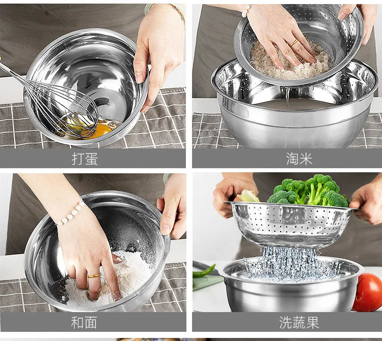 6Pcs Stainless Steel Bowls Set 1.5-5L Capacity Nesting Mixing Bowl Kitchen Cooking Salad Bowls Vegetable Food Storage Container