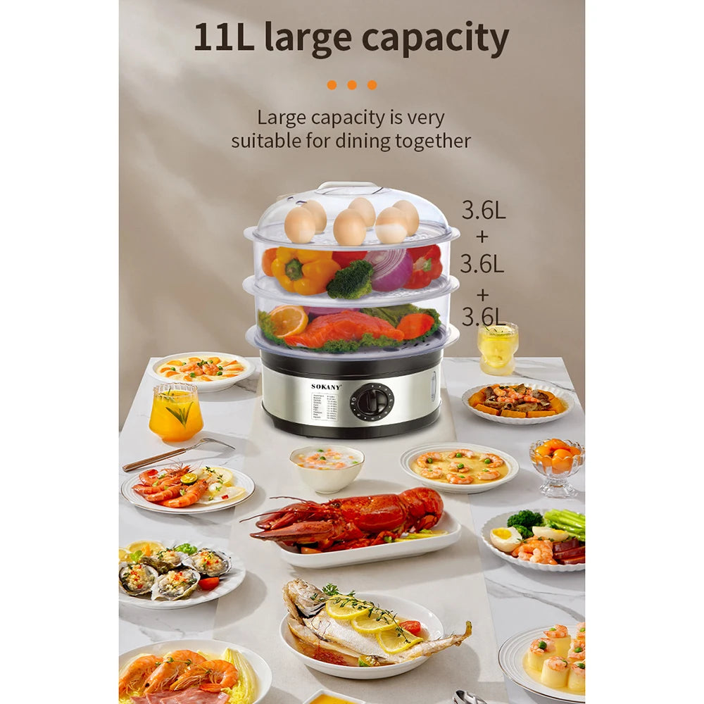 11L Large Capacity Electric Kitchen Food Egg Steamer, Automatic Thermal Smart Corn Bread Boiler, Breakfast Cooking Machine 푸드워머