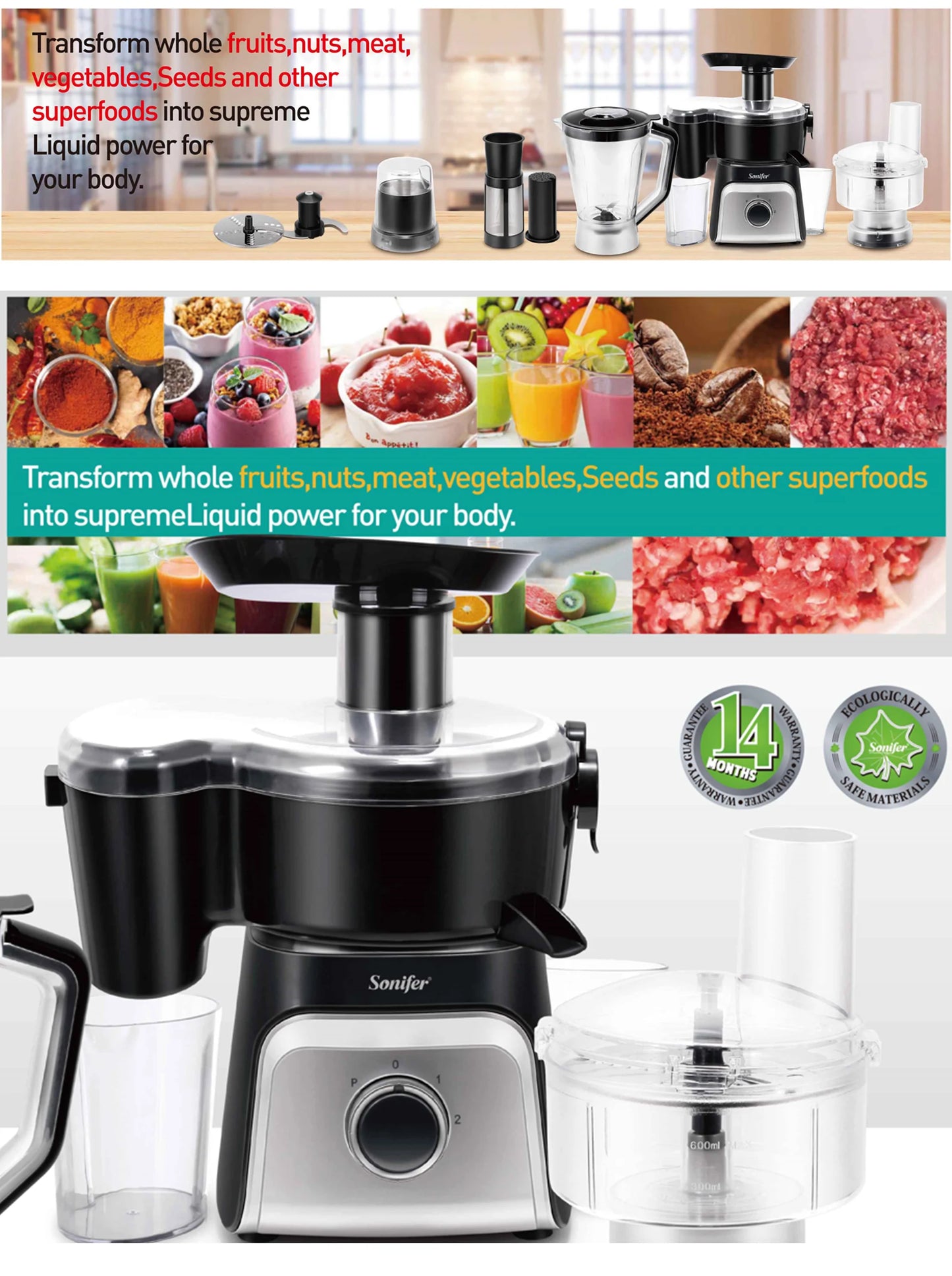 7 In Electric Juicer Fruit Squeezer Extractors Multifunction Mixer Fruit Smoothie Blender 450W Centrifugal Juicer Sonifer