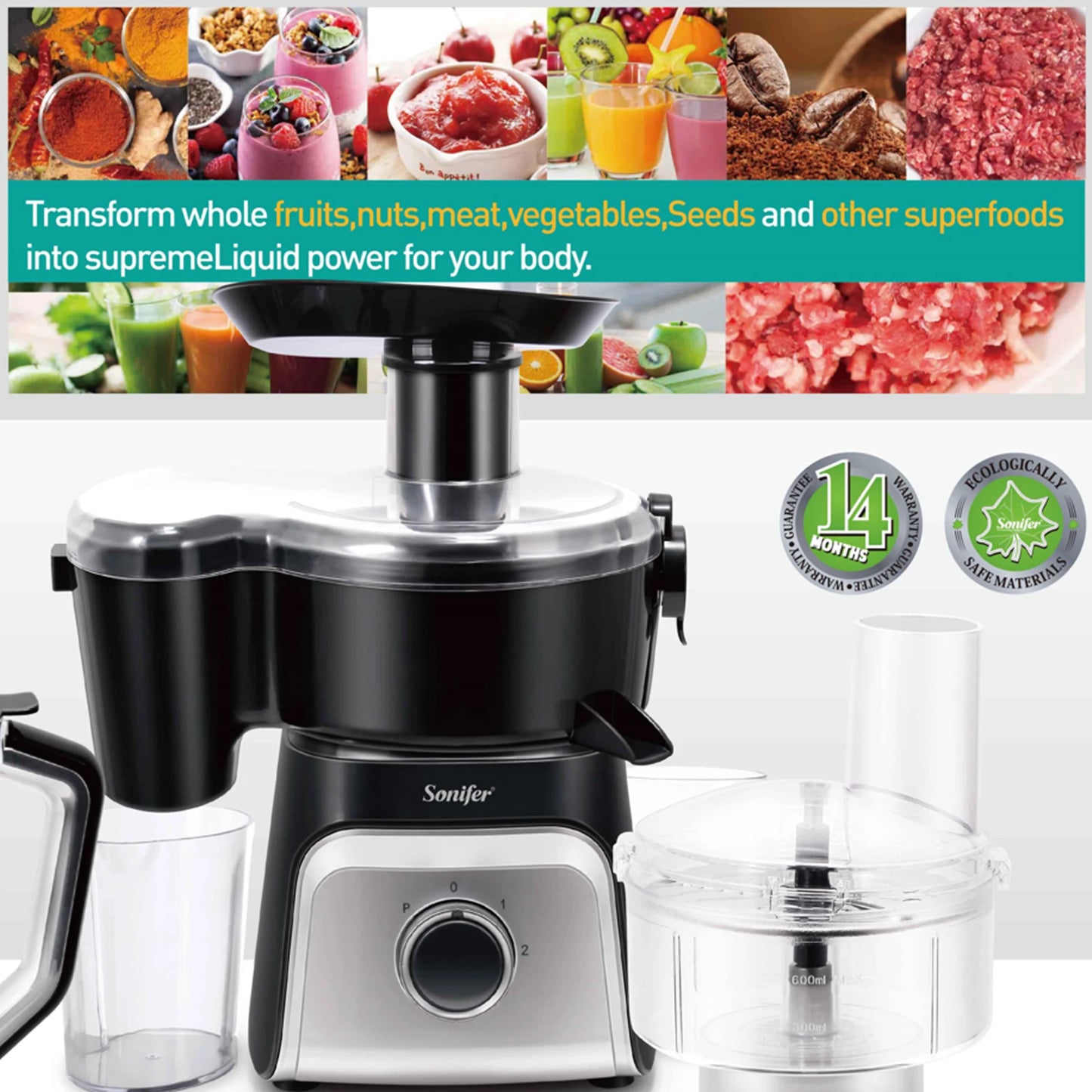 7 In Electric Juicer Fruit Squeezer Extractors Multifunction Mixer Fruit Smoothie Blender 450W Centrifugal Juicer Sonifer